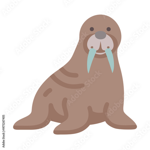 Flat design walrus illustration sitting on a black background