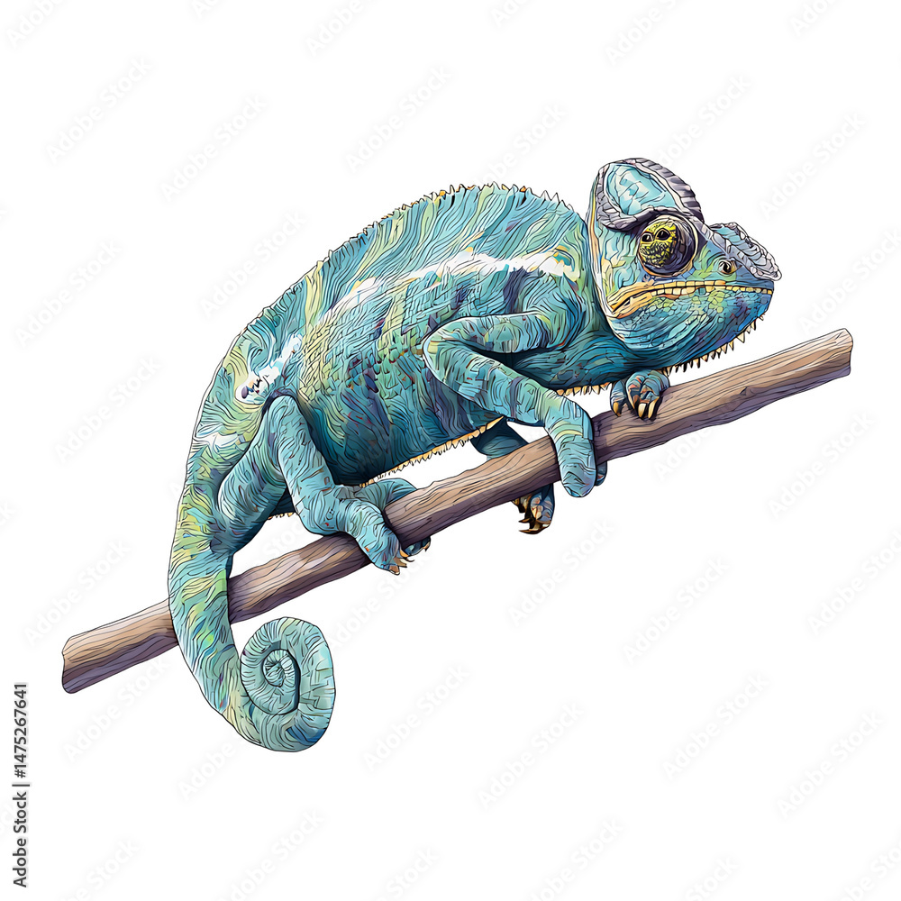 Naklejka premium Chameleon perched on a branch 