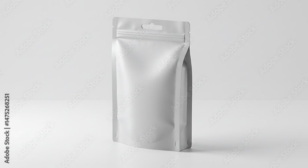 White Stand-Up Pouch Packaging Mockup, Blank Template for Branding and Product Design, Studio Shot White Stand-Up Pouch Packaging Mockup, Blank Template for Branding and Product Design, Studio Shot