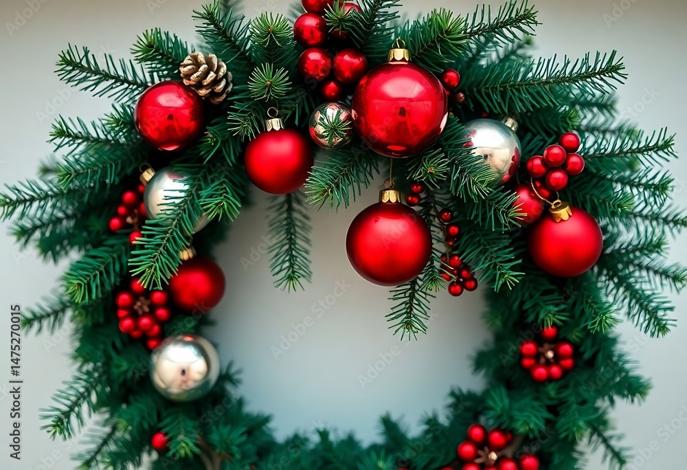 Fototapeta premium christmas wreath with ornaments hanging from it