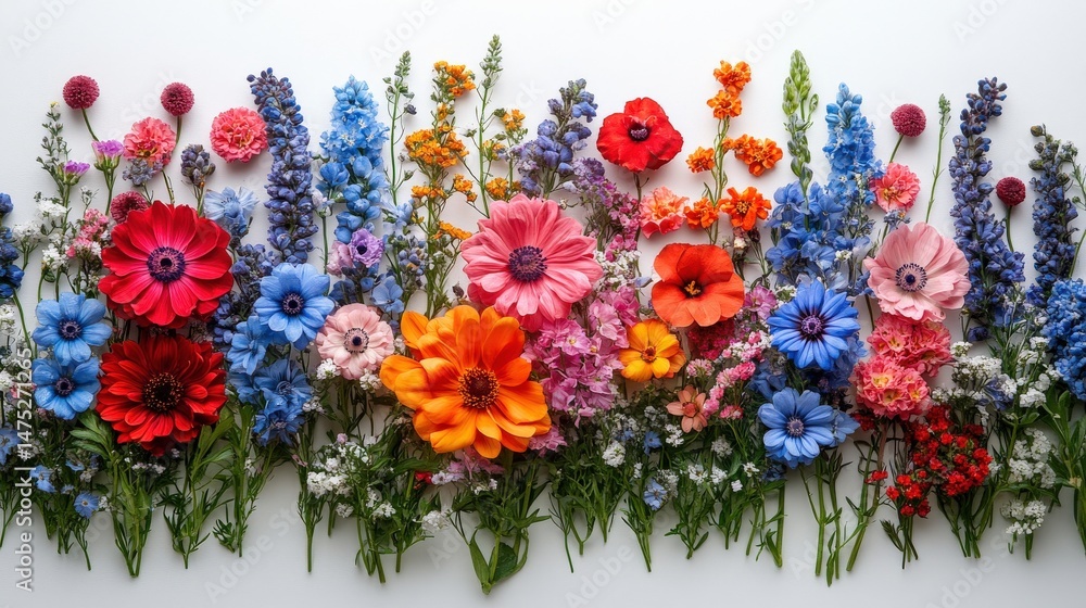 Fototapeta premium Vibrant floral arrangement showcasing various colorful flowers against a white background
