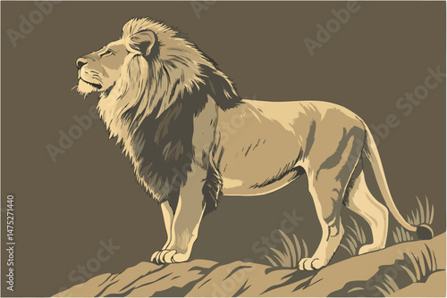 95 a majestic lion, standing tall and proud, with a magnificent mane that flows gracefully, sharp piercing eyes, powerful muscles rippling underneath the tawny fur, an apex predator exuding an aura of