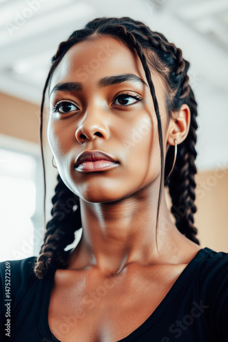 Close-up Portrait of a Woman with Braids