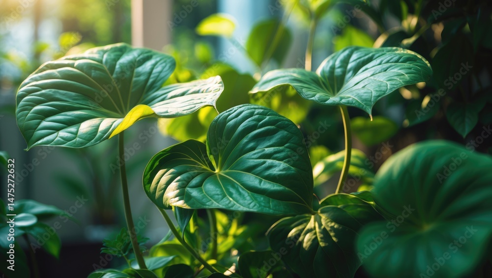 Obraz premium Intimate details of fiddle fog leaf featuring a blurred garden backdrop.