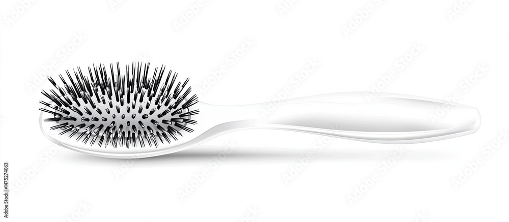 Fototapeta premium White Oval Hairbrush with Black Bristles.
