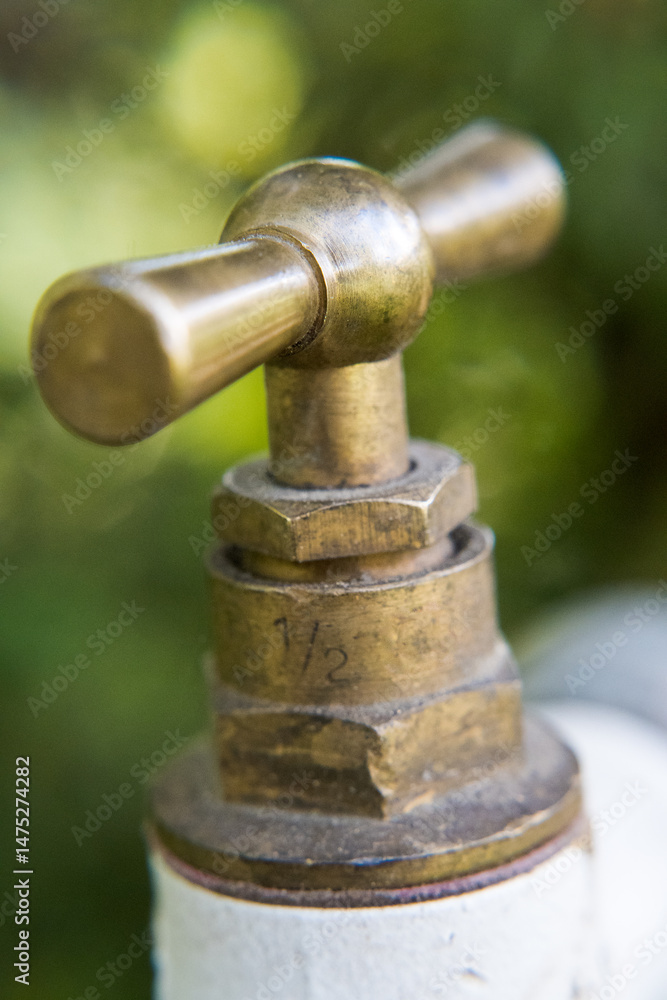 Brass water valve, garden irrigation.