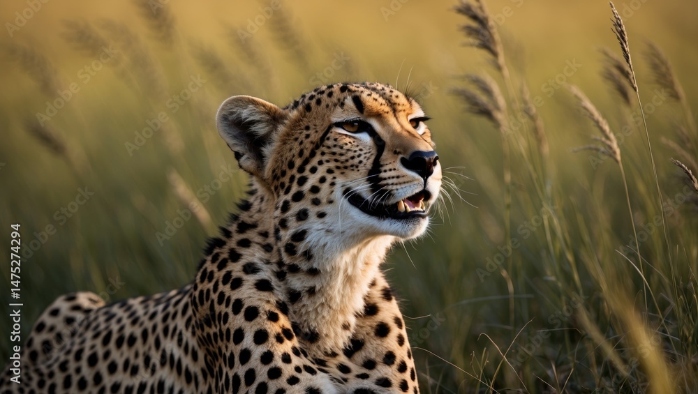 African cheetah taking a break on the wild landscape, eyes closed and mouth open in nature. African cheetah taking a break on the wild landscape, eyes closed and mouth open in nature.