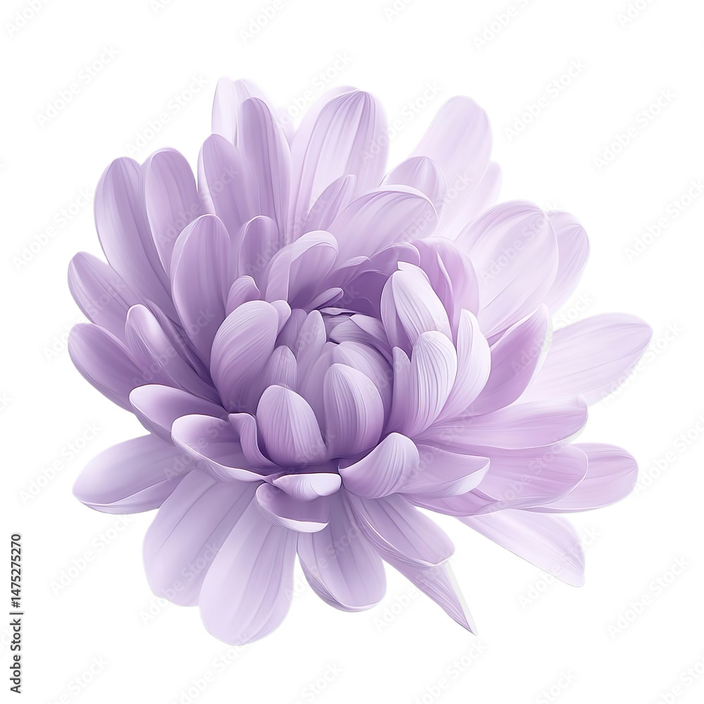 Fototapeta premium Delicate, light purple flower with many soft petals isolated on transparent background