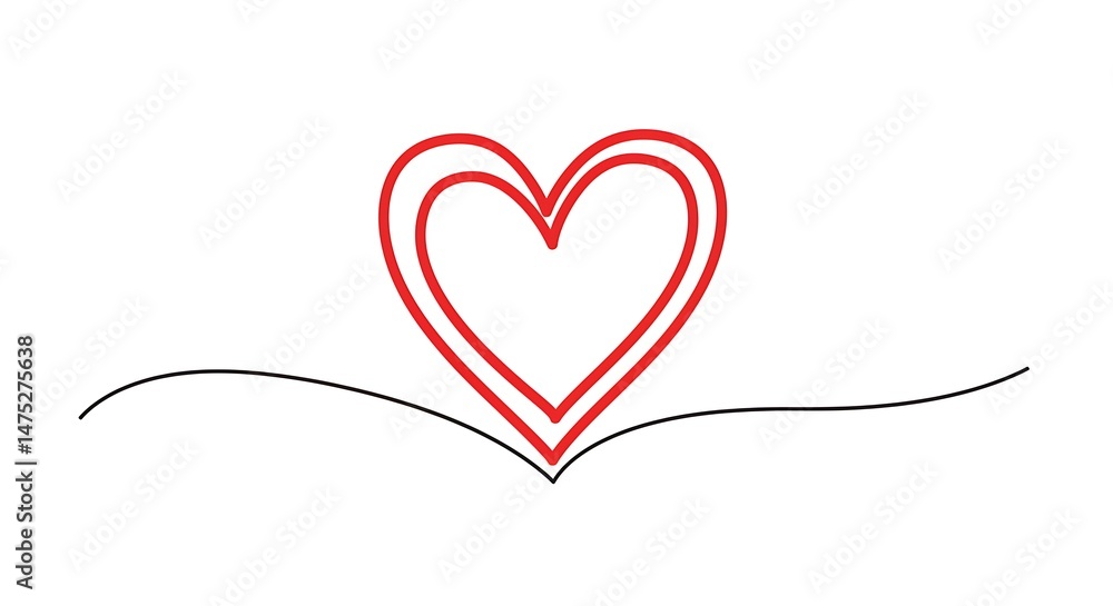 Red Heart One Line Drawing: Simple Love Art Red Heart One Line Drawing: Simple Love Art