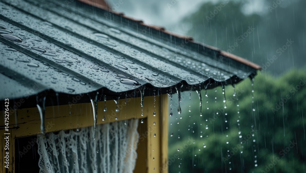 Rain from the storm drips down the roof Rain from the storm drips down the roof