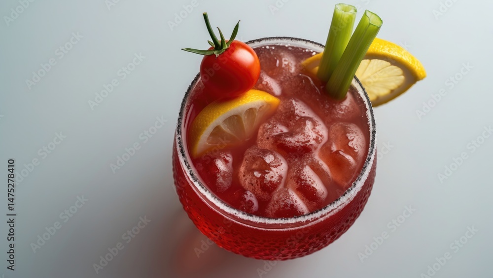 Bloody Mary drink with garnish, isolated on background Bloody Mary drink with garnish, isolated on background