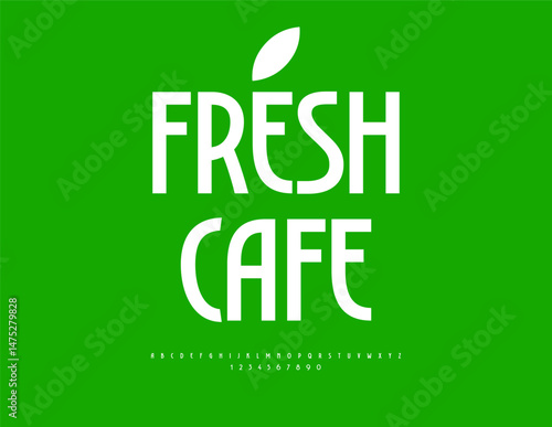 Vector Stylish signboard Fresh Cafe. Elegant White Font. Typography Minimal Alphabet Letters and Numbers.