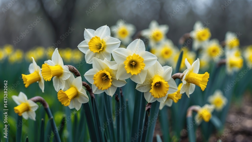 Detailed View of Daffodils in a Yellow Flower Landscape Detailed View of Daffodils in a Yellow Flower Landscape