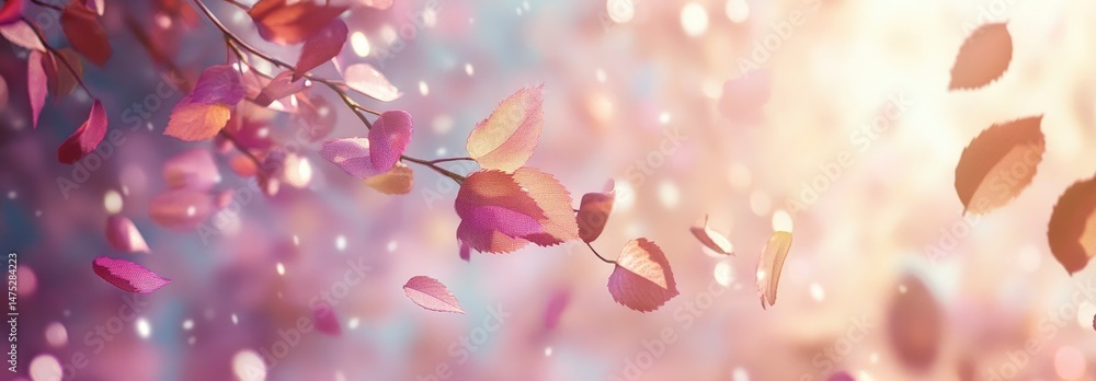 Autumnal Branch: Soft Light, Falling Leaves, Romantic Scene Autumnal Branch: Soft Light, Falling Leaves, Romantic Scene