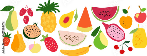 Vector summer cute exotic tropical fruits in flat design.Healthy sweet food. 
