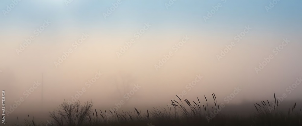 Obraz premium foggy field with tall grass in the foreground