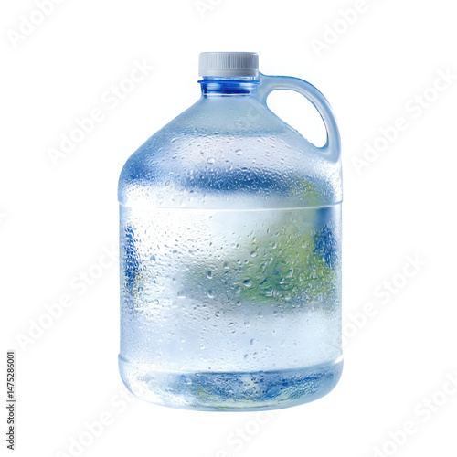 Water gallon with drops condensation transparent background 