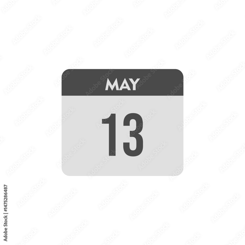 calender icon, 13 may icon with white background calender icon, 13 may icon with white background