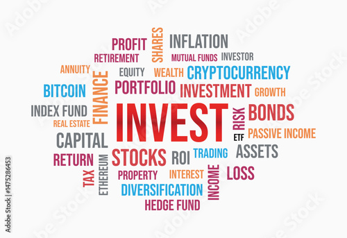 Invest word cloud business concept on white background