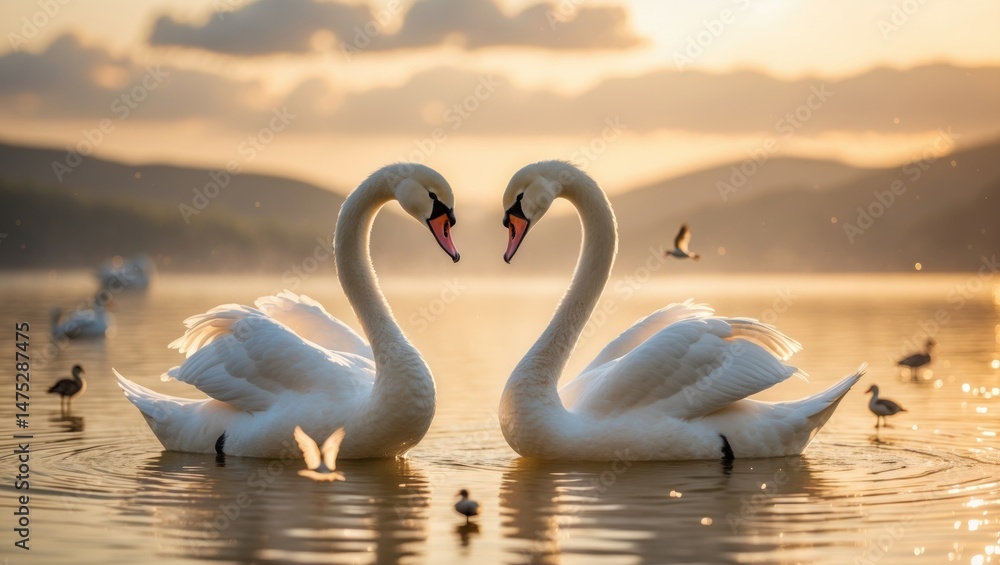 Fototapeta premium The sea filled with elegant white swans