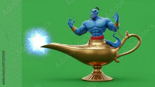 魔法のランプ 怒れる精霊 鮮やかブルー 力強い光線