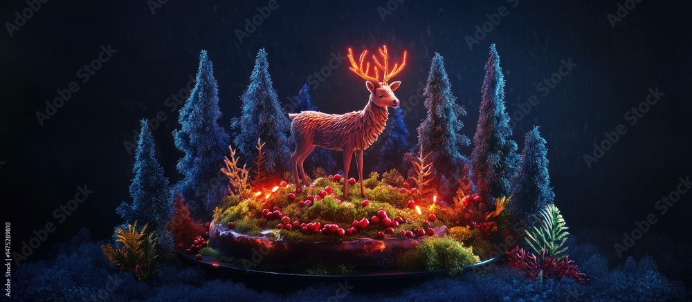 Fototapeta premium Enchanting deer in a magical winter forest scene.