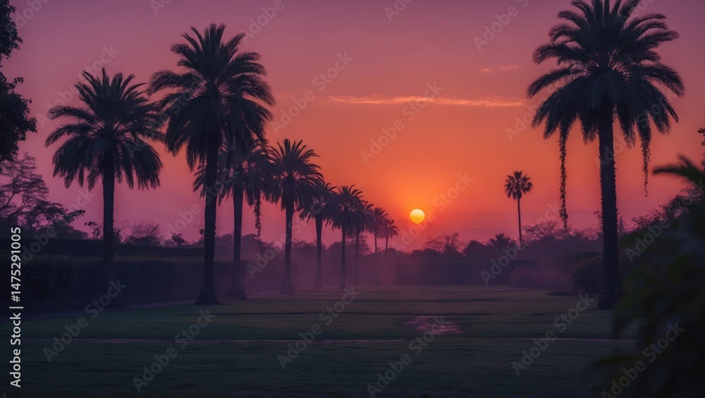 Obraz premium Garden illuminated by sunset