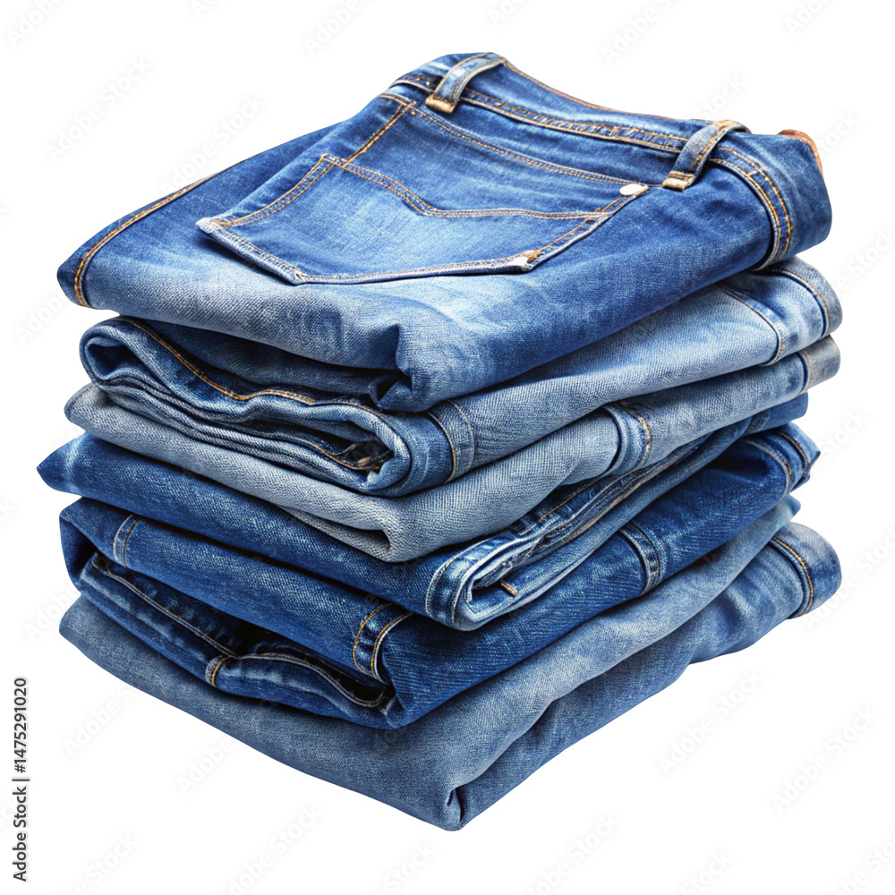Folded blue denim jeans on white background Folded blue denim jeans on white background