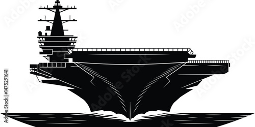 Black Military Aircraft Carrier Silhouette Vector Design.