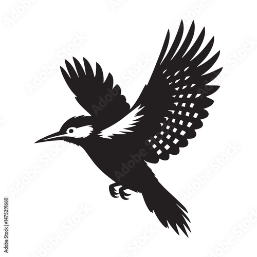 Tree Hugger Woodpecker silhouette with flat tones – Woodpecker illustration – Minimalist Woodpecker vector – Bird silhouette

