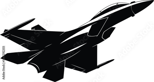 Fighter Jet in Flight Silhouette Vector Design.