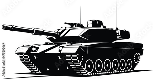 Military Tank Front View Silhouette Vector Design.