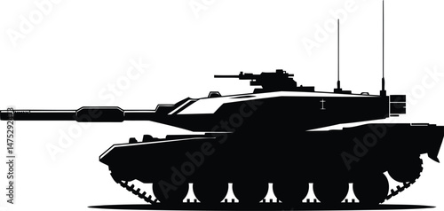 Modern Military Tank Silhouette Vector Design.