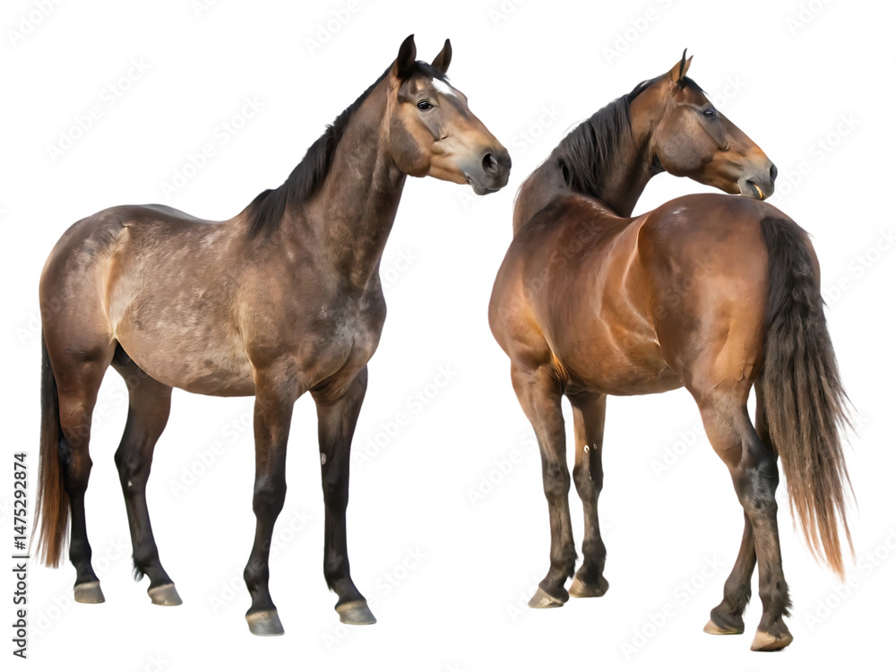 Obraz premium two brown horses isolated on transparent background