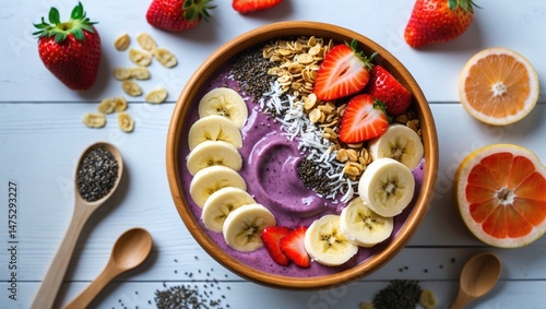 Wallpaper Mural Nutritious smoothie bowl with acai, blueberry, strawberry, and crunchy coconut flakes Torontodigital.ca