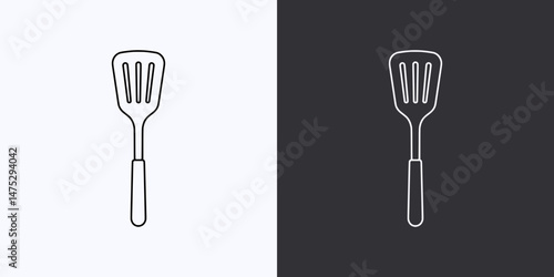 Kitchen Spatula Icon – Vector Outline – Black and White Preview