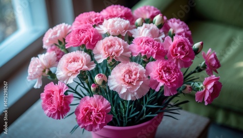 Wallpaper Mural Elegant Arrangement of Pink Carnations Brightened by Sunlight, Bringing Peace and Serenity Indoors Torontodigital.ca