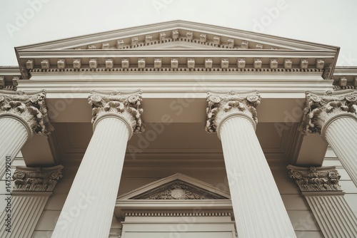 Architectural details of classic columns and facade in neoclassical style