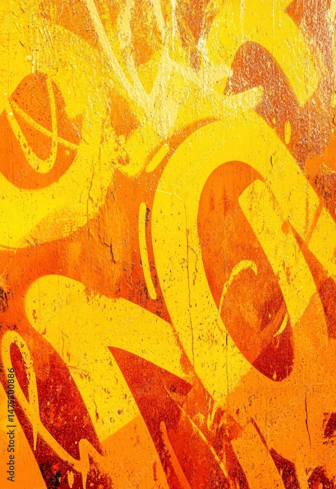 Abstract Yellow and Orange Graffiti Wall Art: Textured, Energetic Style Abstract Yellow and Orange Graffiti Wall Art: Textured, Energetic Style