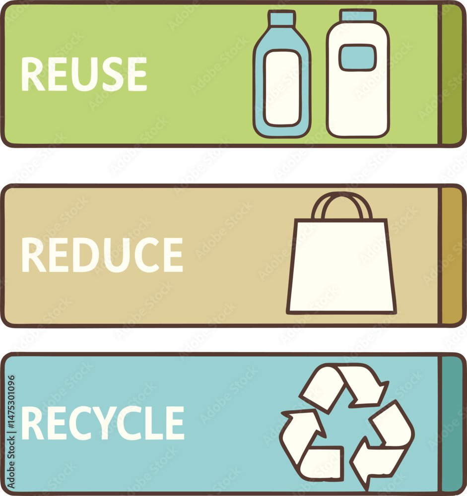 Naklejka premium Reuse Reduce Recycle Hierarchy Graphic with Clean Flat Icons Educational Illustration for Eco Awareness Waste Management and Sustainability Concept
