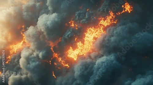 Wallpaper Mural Realistic depiction of fiery lava flowing through dark ash clouds picture Torontodigital.ca