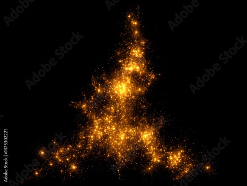 Abstract Golden Light Explosion on Black Background Sparkles and Glittering Particles Festive Celebration Magic