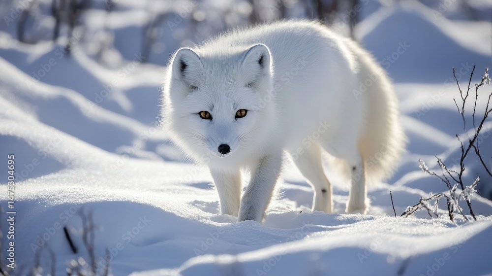 Arctic fox in pristine winter landscape. Arctic fox in pristine winter landscape.