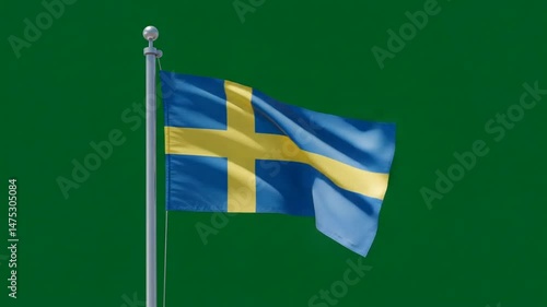 青背景 鮮やか 国旗 力強く翻る スウェーデン