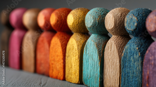Diversity and inclusion concept, with wooden figurines in different colors representing equal opportunities for all