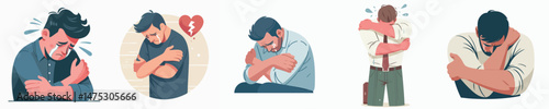 a man hugging herself while crying style vector flat design