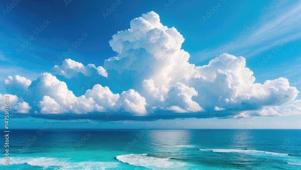Fototapeta premium Spectacular horizon with fluffy cloud formations and ocean in the background.