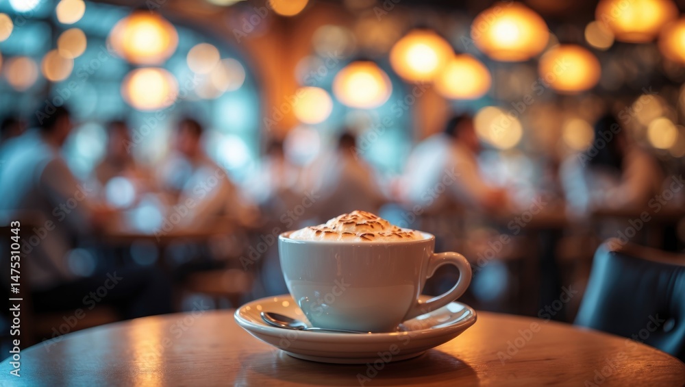 Cozy restaurant scene with defocused crowd, warm light, and ambient tones Cozy restaurant scene with defocused crowd, warm light, and ambient tones
