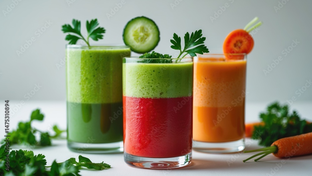 Fototapeta premium Healthy vegetable juice collection on white backdrop