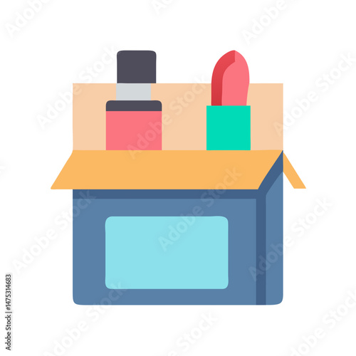 Cosmetic products in a cardboard box on black background